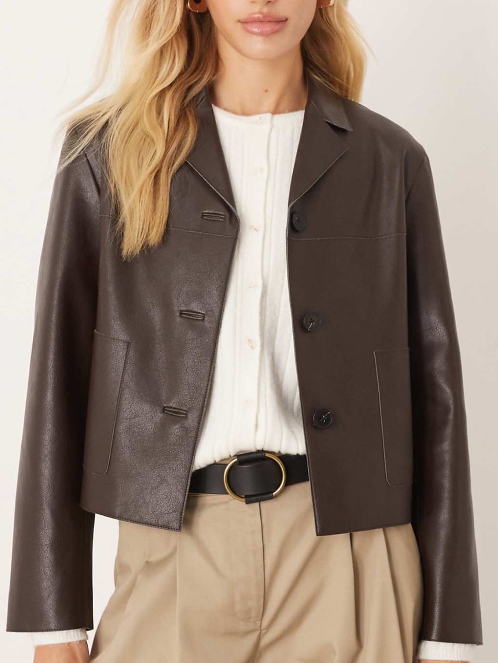 Mango Brown Faux Leather Short Jacket NWT